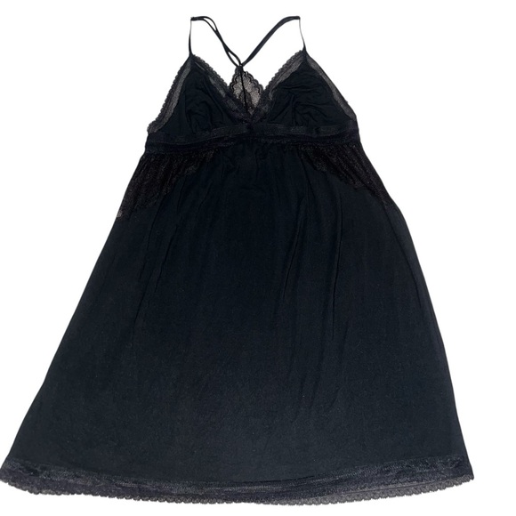 EUC Victoria's Secret Black Knit Chemise with Lace Trim Large Nightie Stretchy - Picture 1 of 4